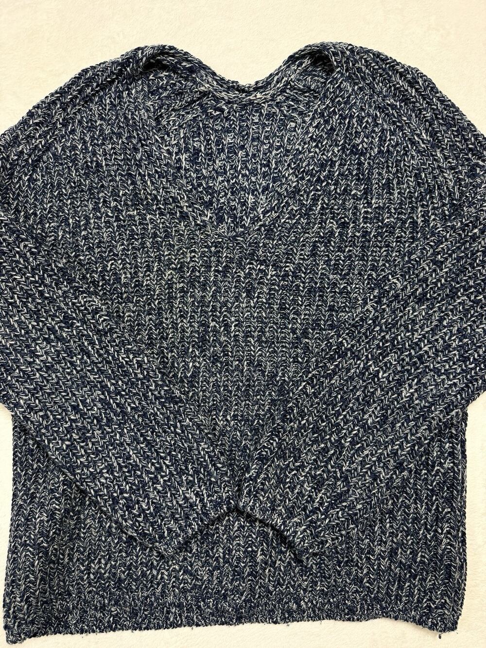 COS Navy Marled Knit Oversized V-Neck Sweater Chunky Textured Minimalist L